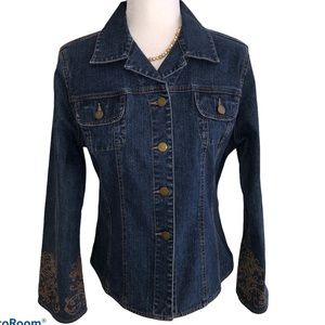 Talbots Women Denim Jean Jacket Coat Embroidered S